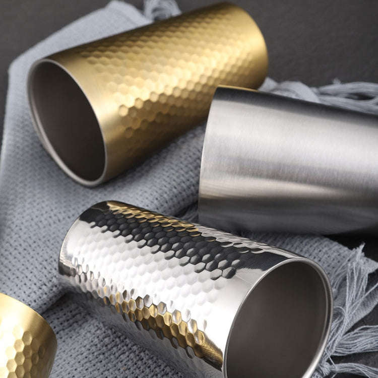 450ml 304 Stainless Steel Hammer Mug Thickened Double-Layer Restaurant Tea Cups(Gold)