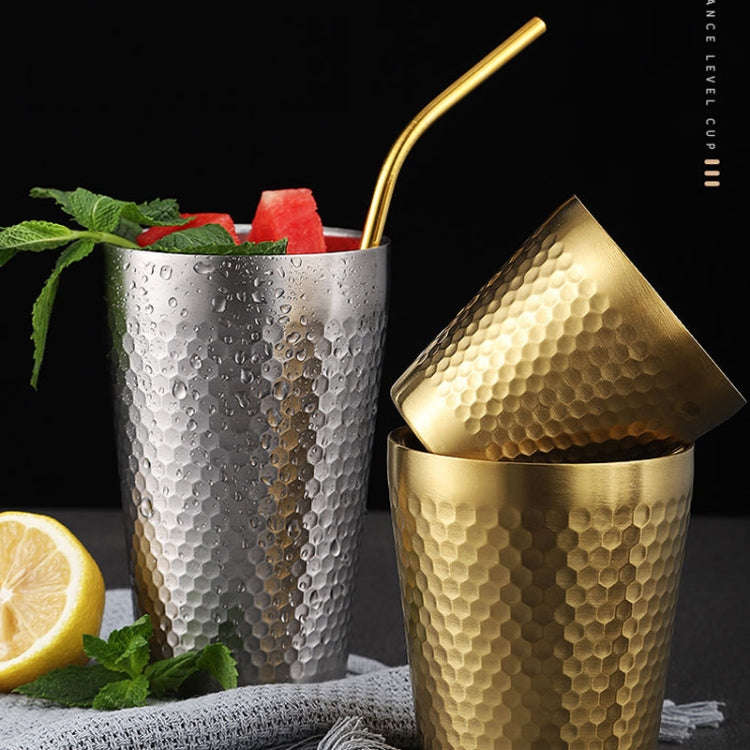 175ml 304 Stainless Steel Hammer Mug Thickened Double-Layer Restaurant Tea Cups(Gold)