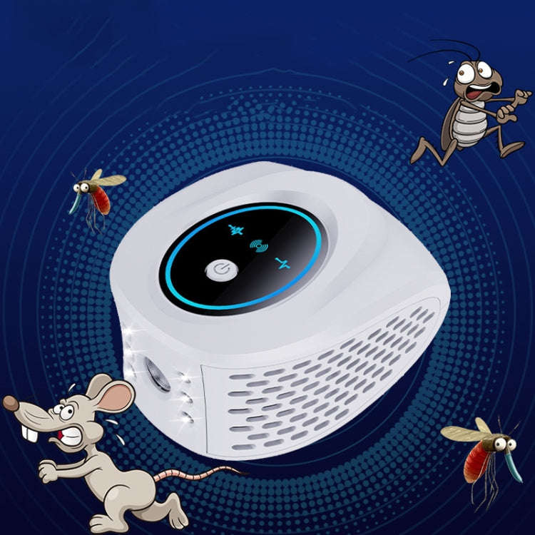 QSQ218 Multifunctional LED Household Indoor High-power Ultrasonic Mouse Repellent EU Plug(White)