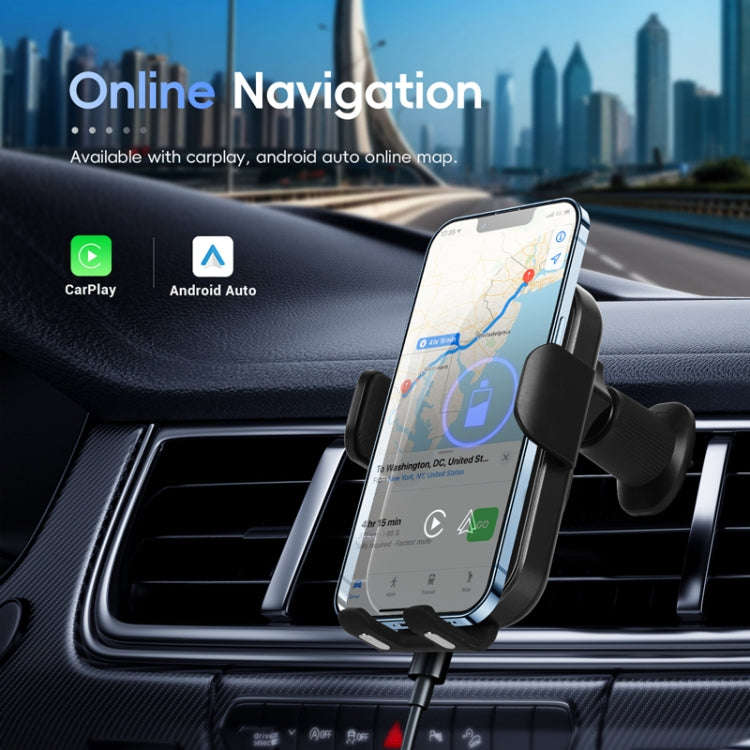 Fast Charging Retractable Recharging Cell Phone Holder With Wireless CarPlay Android Auto Functio...