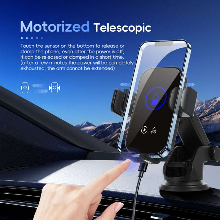 Fast Charging Retractable Recharging Cell Phone Holder With Wireless CarPlay Android Auto Functio...