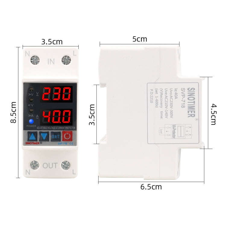 SINOTIMER SVP-718 40A Adjustable Self-resetting Intelligent Over-voltage and Under-voltage Protec...