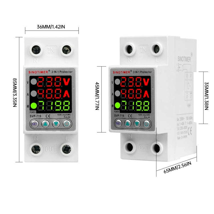 SINOTIMER SVP-719 63A_N Over Under Voltage Protector Electricity Usage Monitor Power Voltmeter