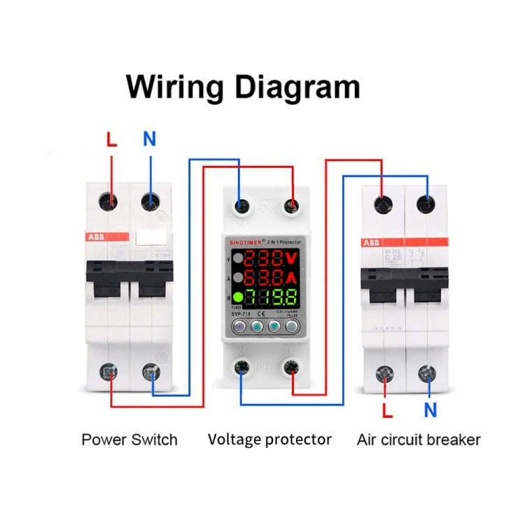 SINOTIMER SVP-719 63A_N Over Under Voltage Protector Electricity Usage Monitor Power Voltmeter
