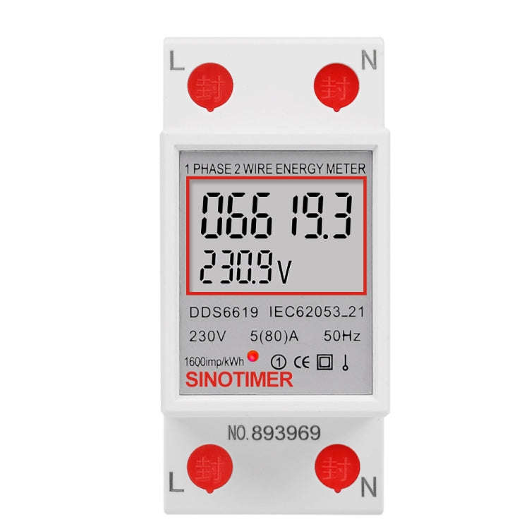 SINOTIMER  DDS6619 80A 230V Din Rail Single Phase Energy Meter Voltage Current Power Meter Withou...