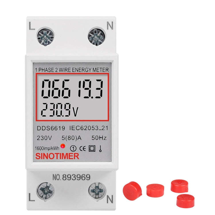 SINOTIMER  DDS6619 80A 230V Din Rail Single Phase Energy Meter Voltage Current Power Meter Withou...