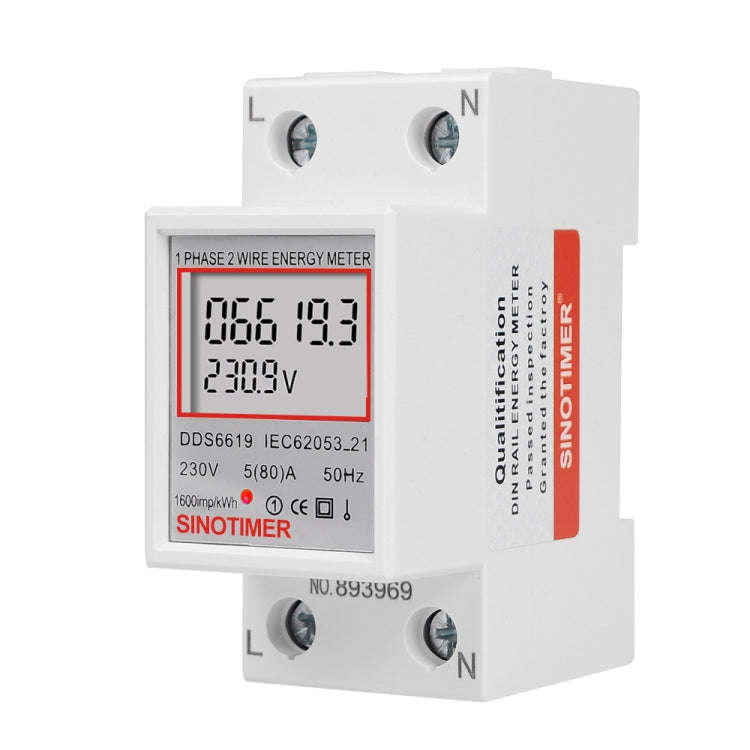 SINOTIMER  DDS6619 80A 230V Din Rail Single Phase Energy Meter Voltage Current Power Meter Withou...
