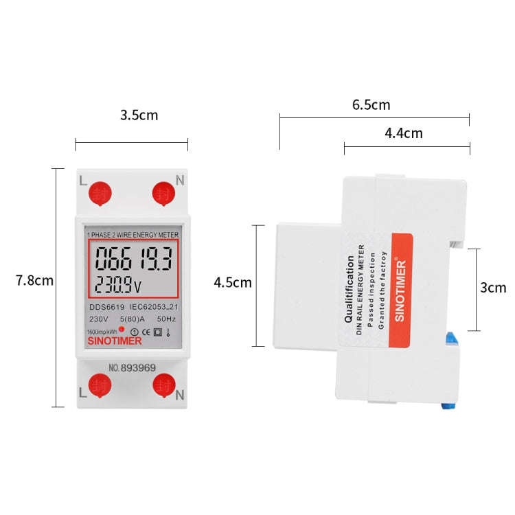 SINOTIMER  DDS6619 80A 230V Din Rail Single Phase Energy Meter Voltage Current Power Meter Withou...