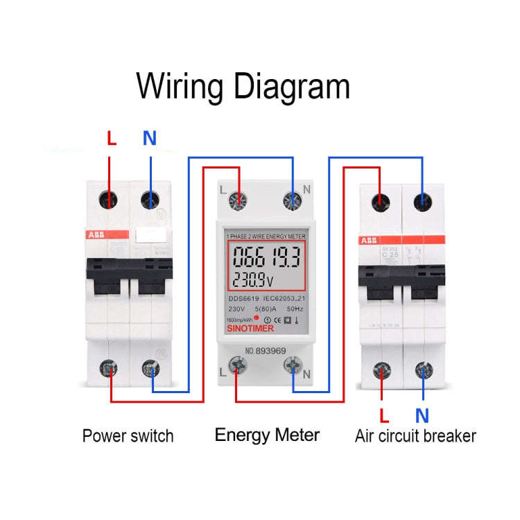 SINOTIMER  DDS6619 80A 230V Din Rail Single Phase Energy Meter Voltage Current Power Meter Withou...