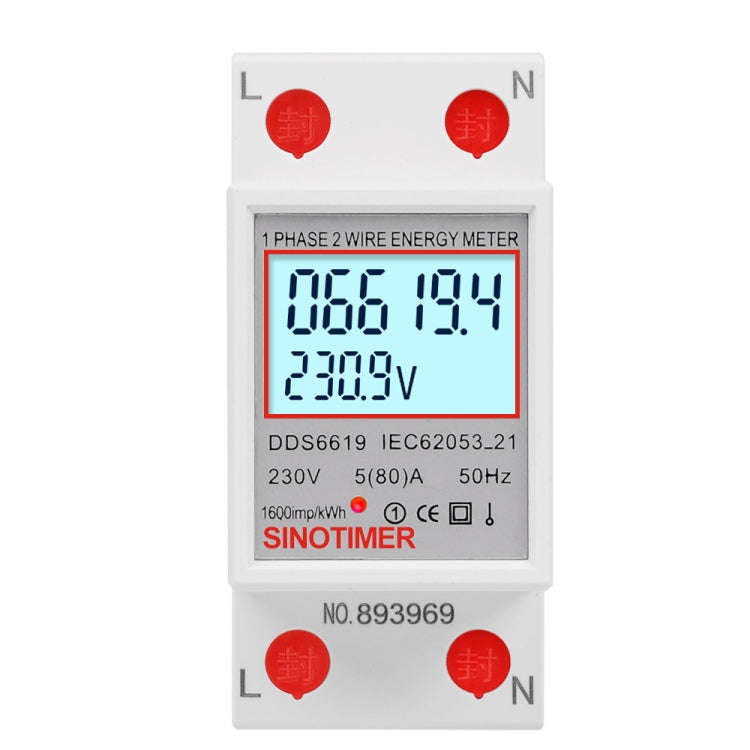 SINOTIMER  DDS6619 80A 230V Din Rail Single Phase Energy Meter Voltage Current Power Meter With B...