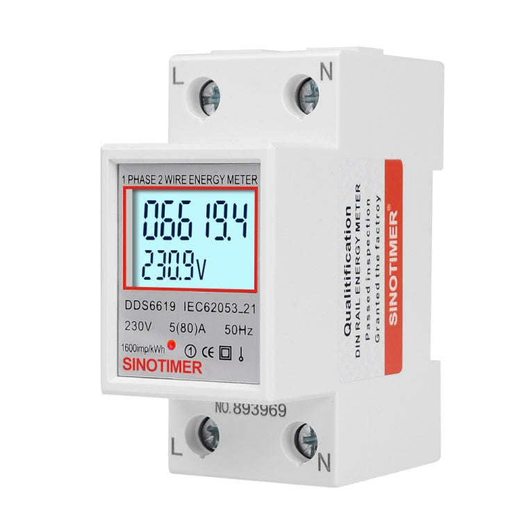 SINOTIMER  DDS6619 80A 230V Din Rail Single Phase Energy Meter Voltage Current Power Meter With B...