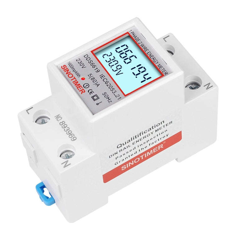 SINOTIMER  DDS6619 80A 230V Din Rail Single Phase Energy Meter Voltage Current Power Meter With B...