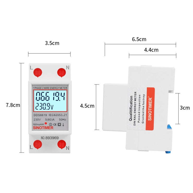 SINOTIMER  DDS6619 80A 230V Din Rail Single Phase Energy Meter Voltage Current Power Meter With B...
