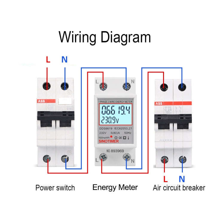 SINOTIMER  DDS6619 80A 230V Din Rail Single Phase Energy Meter Voltage Current Power Meter With B...