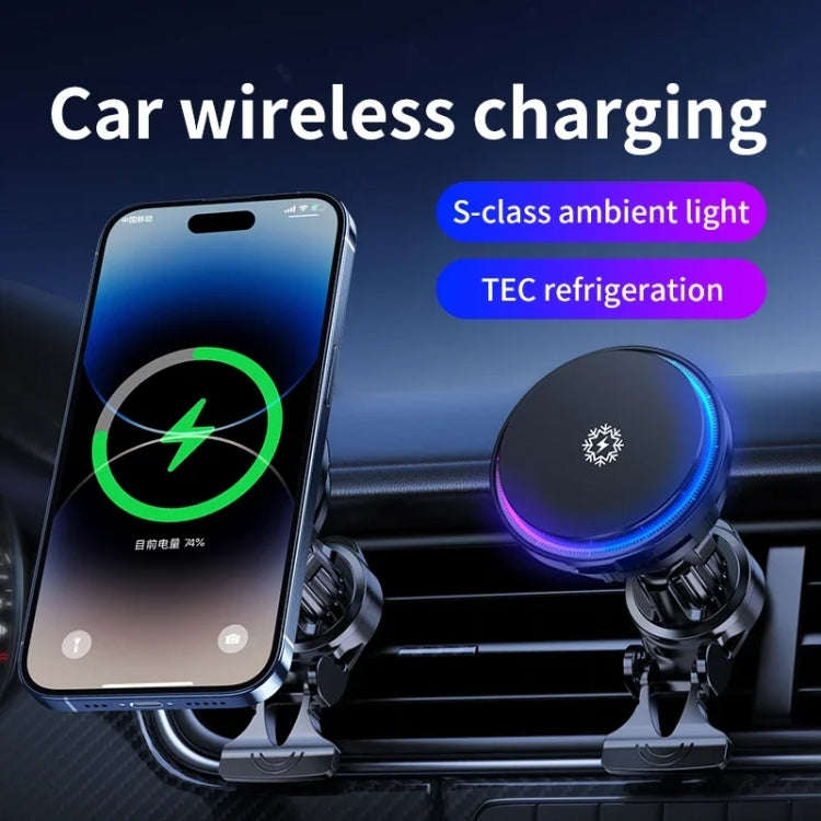 15W Car Wireless Charger Semiconductor Heat Dissipation Mobile Phone Holder RGB Light(Black)