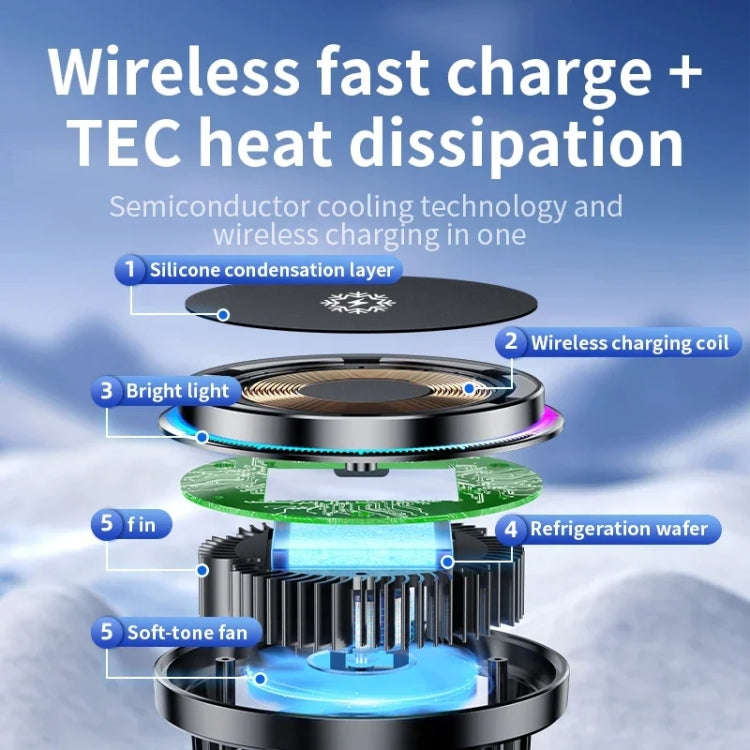 15W Car Wireless Charger Semiconductor Heat Dissipation Mobile Phone Holder RGB Light(Black)