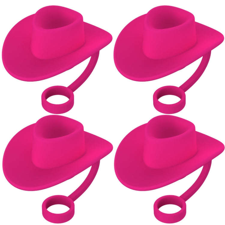 4pcs /Set Silicone Straw Cap 6-10mm Universal Size Dust Plugs, Style: Cowboy Hat Rose Red