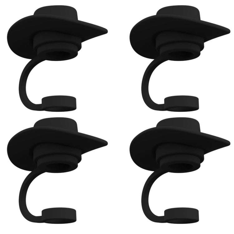 4pcs /Set Silicone Straw Cap 6-10mm Universal Size Dust Plugs, Style: Cowboy Hat Black