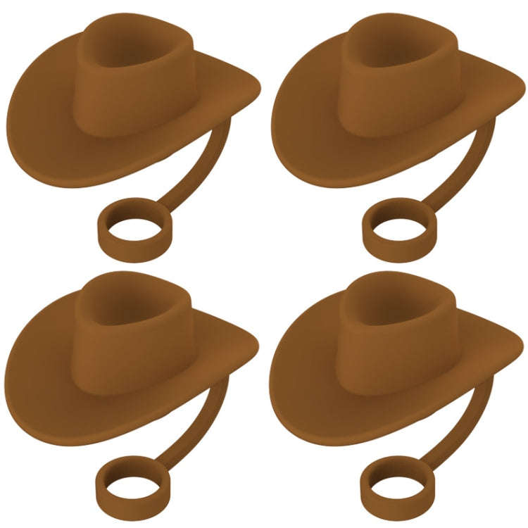 4pcs /Set Silicone Straw Cap 6-10mm Universal Size Dust Plugs, Style: Cowboy Hat Brown