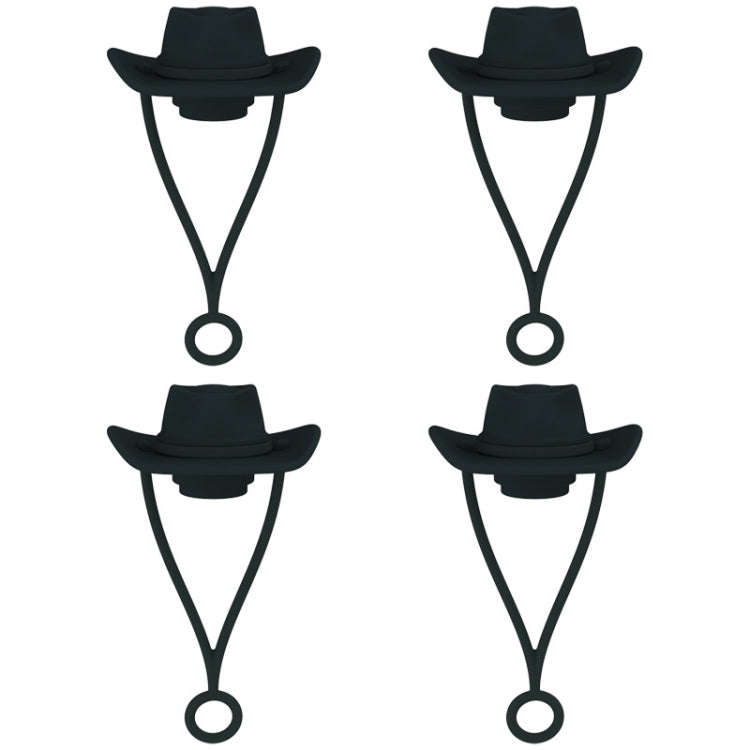 4pcs /Set Silicone Straw Cap 6-10mm Universal Size Dust Plugs, Style: Hanging Rope Cowboy Hat Black