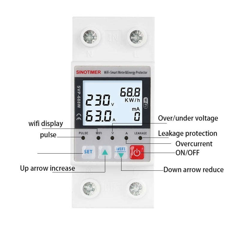 SINOTIMER SVP-688W-L  TUYA APP WiFi Smart Circuit Breaker Over Under Voltage Protector