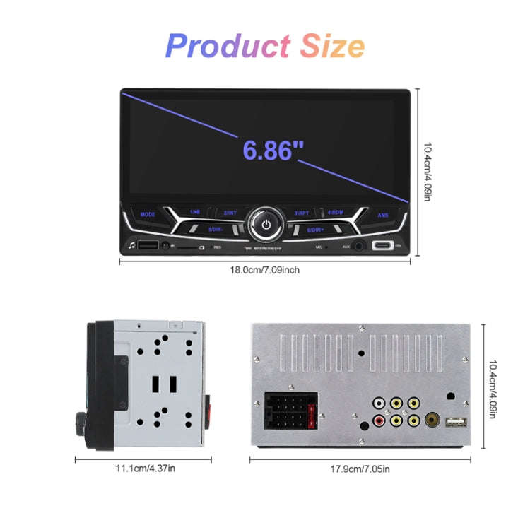 6.86inch Dual Butt Button Knob Player MP5 With Backup Camera Function / Bluetooth / CarPlay(Stand...