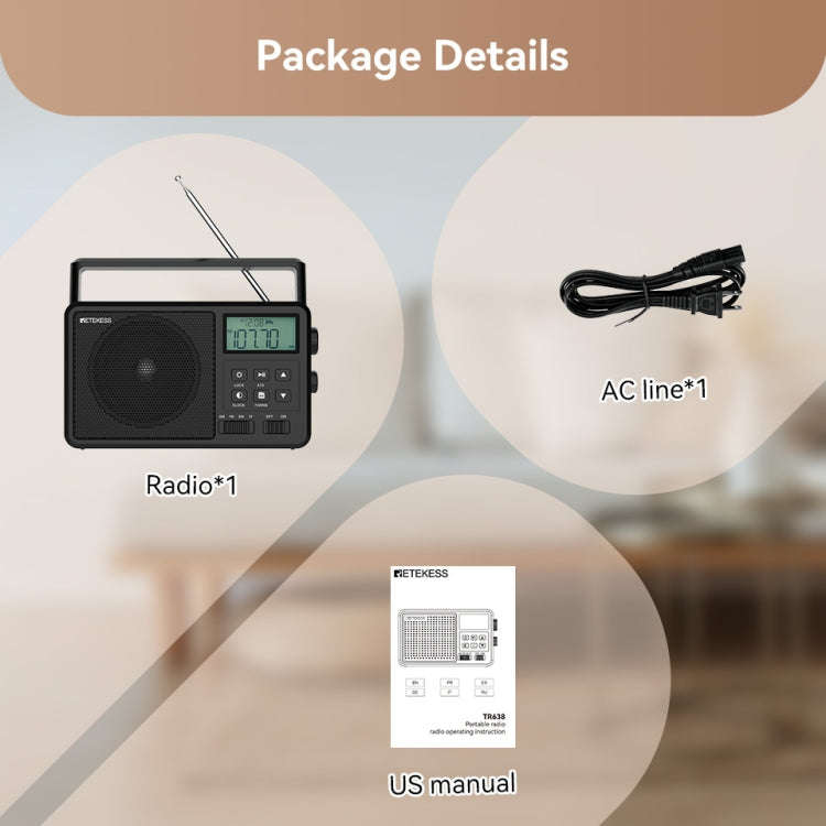 Retekess TR638 LCD Digital Display Full-Band Bluetooth FM Radio Support External Antenna(EU Plug)