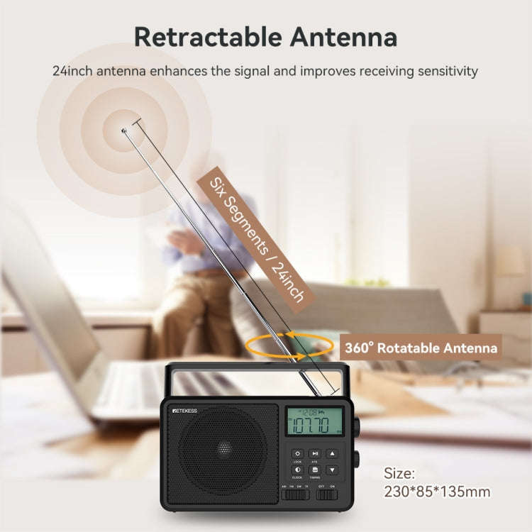 Retekess TR638 LCD Digital Display Full-Band Bluetooth FM Radio Support External Antenna(EU Plug)