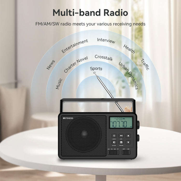 Retekess TR638 LCD Digital Display Full-Band Bluetooth FM Radio Support External Antenna(EU Plug)