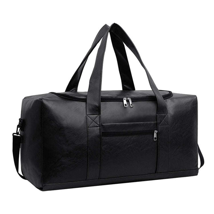 Large-capacity Business Handbag Men's Short Trip Travel Waterproof Leather Luggage Bag, Color: La...