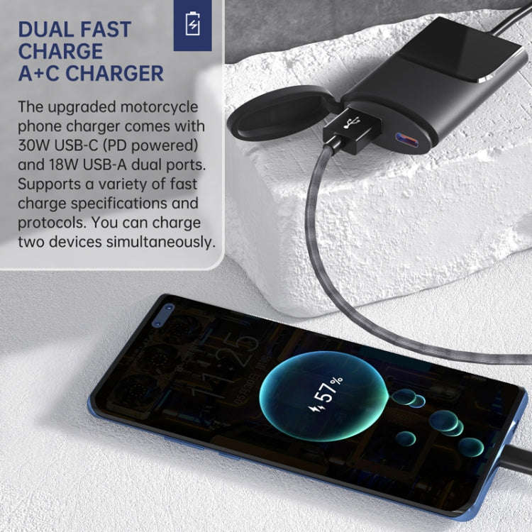 Motorcycle PD+USB Fast Charging Mobile Phone Charger Rearview Mirror Extension Bracket