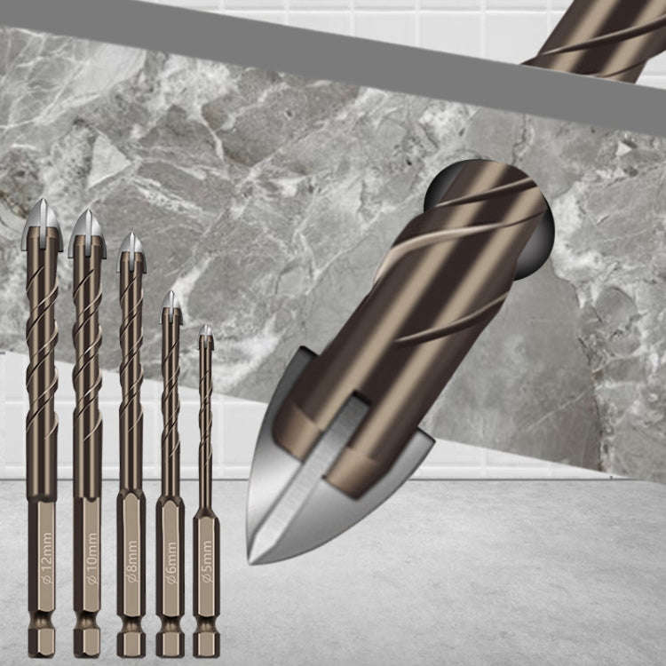 8mm Hexagonal Shank Spiral Flute Cross Alloy Drill Bits Glass Tile Four Edge Drivers