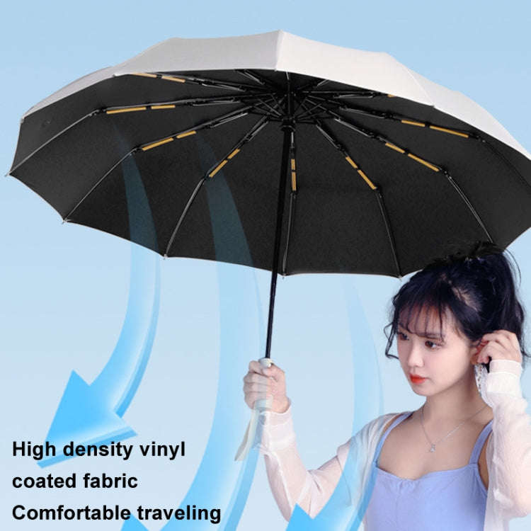 24 Bones Vinyl Folding Umbrella Sunny and Rainy Fully Automatic Sun Shading Umbrella(Beige)