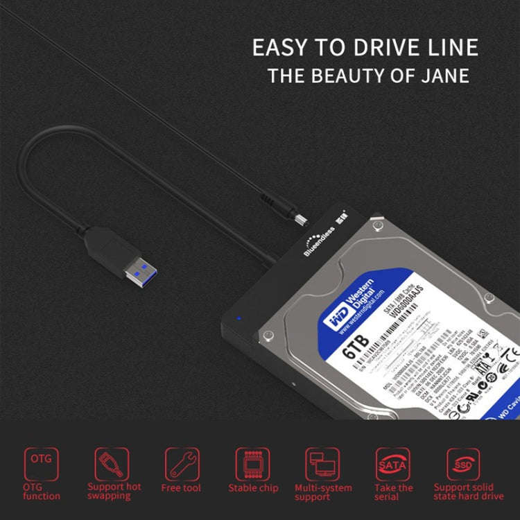 Blueendless US35 USB3.0 To SATA Adapter 2.5 / 3.5-Inch Hard Drive SSD Reader, Spec: USB3.0 EU Plug