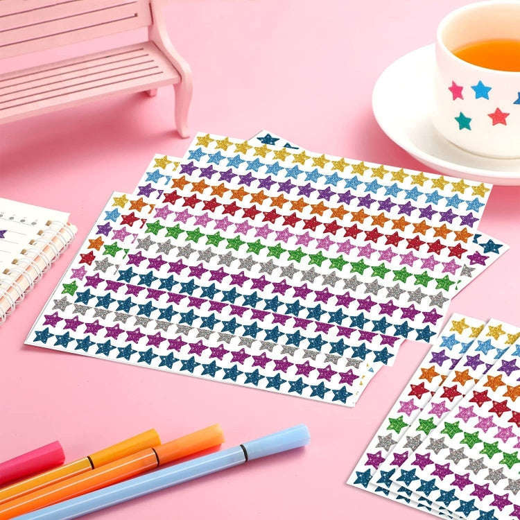 1500pcs / Pack Colorful Glitter Five-pointed Star Stickers Stationery Stickers  125 x 195mm