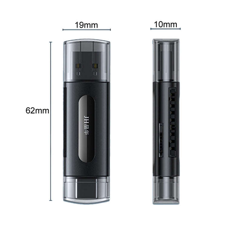 JINGHUA Type-C / USB2.0 TF+SD 2 In 1 Card Reader Multi-function Reader(Black)