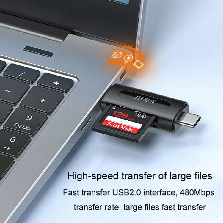 JINGHUA Type-C / USB2.0 TF+SD 2 In 1 Card Reader Multi-function Reader(Black)