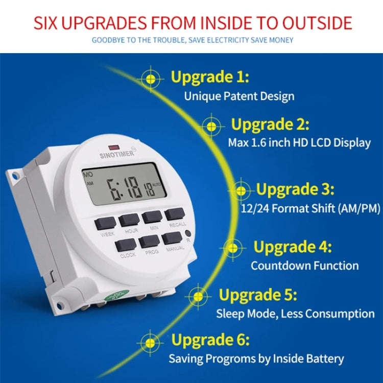 SINOTIMER TM618N-2 220V 7 Days Weekly Programmable Digital Electronic Timer Switch