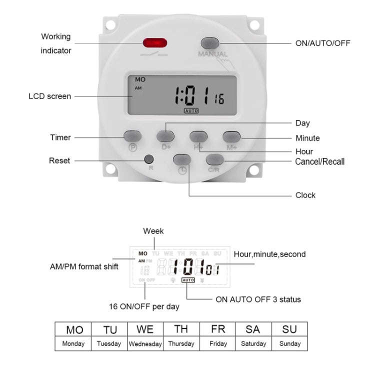 SINOTIMER  CN101A  5V  16A Digital LCD Timer Switch Programmable Timer Controller