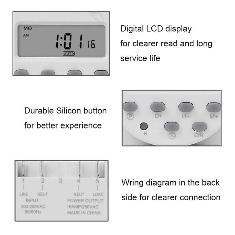 SINOTIMER  CN101A  5V  16A Digital LCD Timer Switch Programmable Timer Controller
