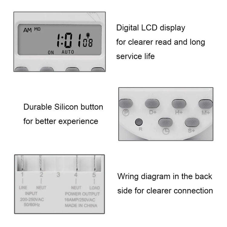 SINOTIMER CN101S-5V 1 Second Interval Digital LCD Timer Switch 7 Days Weekly Programmable Time Relay
