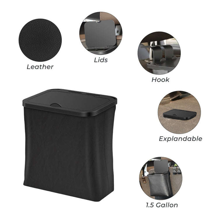 Car Rear Seat Foldable Large Capacity Hanging Waterproof Trash Can(Black)