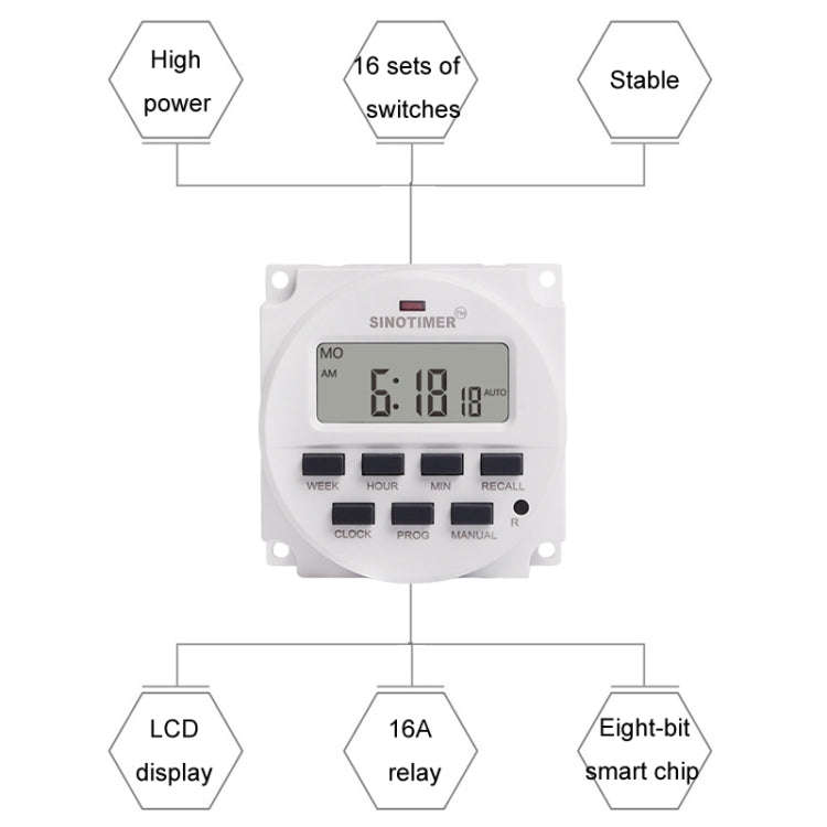 SINOTIMER Programmable Timer Switch Time Controller, Model: TM618H-1 110V