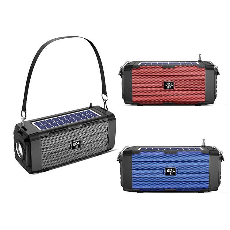 BDL-187 LED Light Solar Wireless Bluetooth Speaker Portable Outdoor Camping FM Radio(Black)