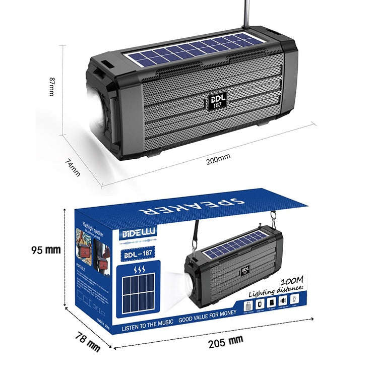 BDL-187 LED Light Solar Wireless Bluetooth Speaker Portable Outdoor Camping FM Radio(Black)