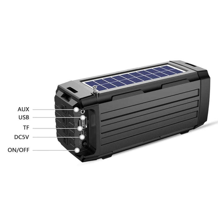 BDL-187 LED Light Solar Wireless Bluetooth Speaker Portable Outdoor Camping FM Radio(Black)