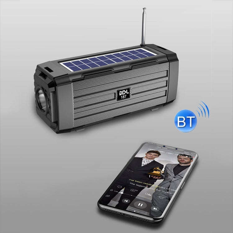 BDL-187 LED Light Solar Wireless Bluetooth Speaker Portable Outdoor Camping FM Radio(Black)