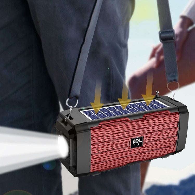 BDL-187 LED Light Solar Wireless Bluetooth Speaker Portable Outdoor Camping FM Radio(Black)