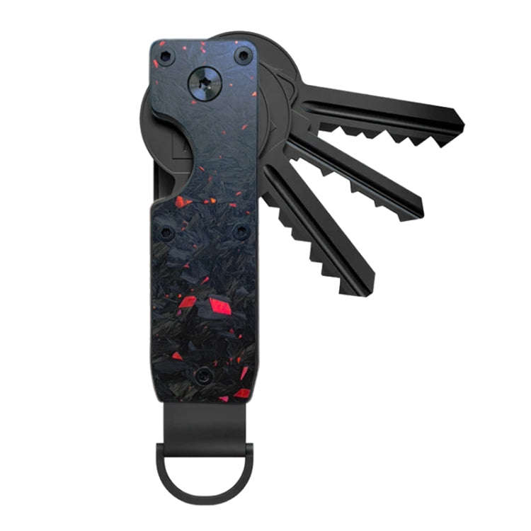 Compact Key Organizer Metal Key Chain Can Hold 2-6 Keys Red Forged Carbon