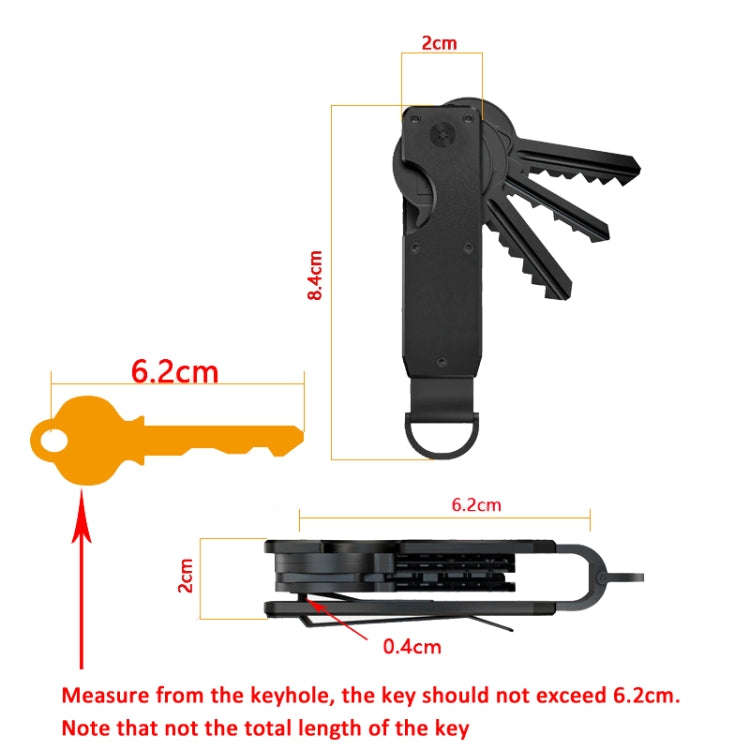 Compact Key Organizer Metal Key Chain Can Hold 2-6 Keys Black